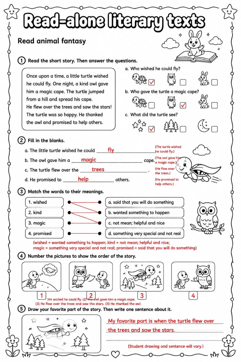 Answer key for Read animal fantasy — free printable English & Reading worksheet