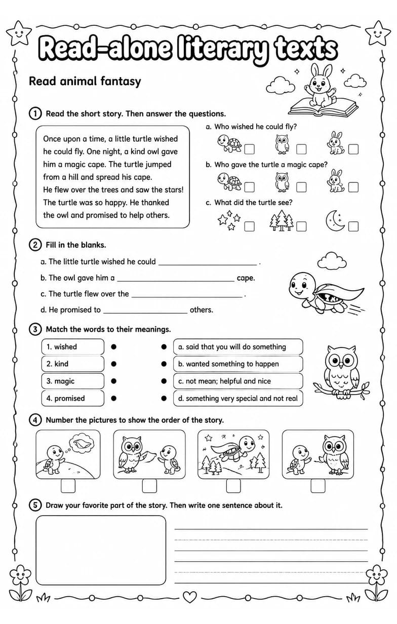 Read animal fantasy — free printable Grade 1 English & Reading worksheet
