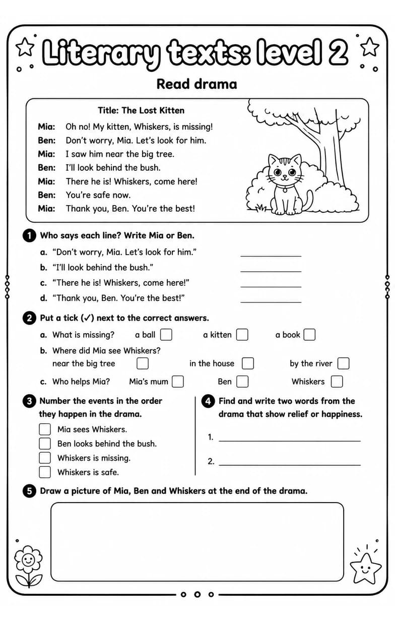 Read drama — free printable Grade 4 English & Reading worksheet