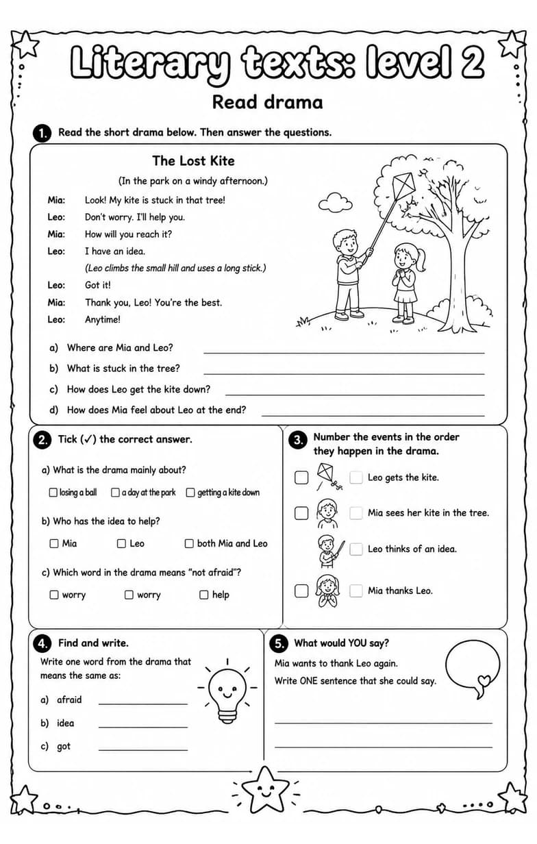 Read drama — free printable Grade 5 English & Reading worksheet