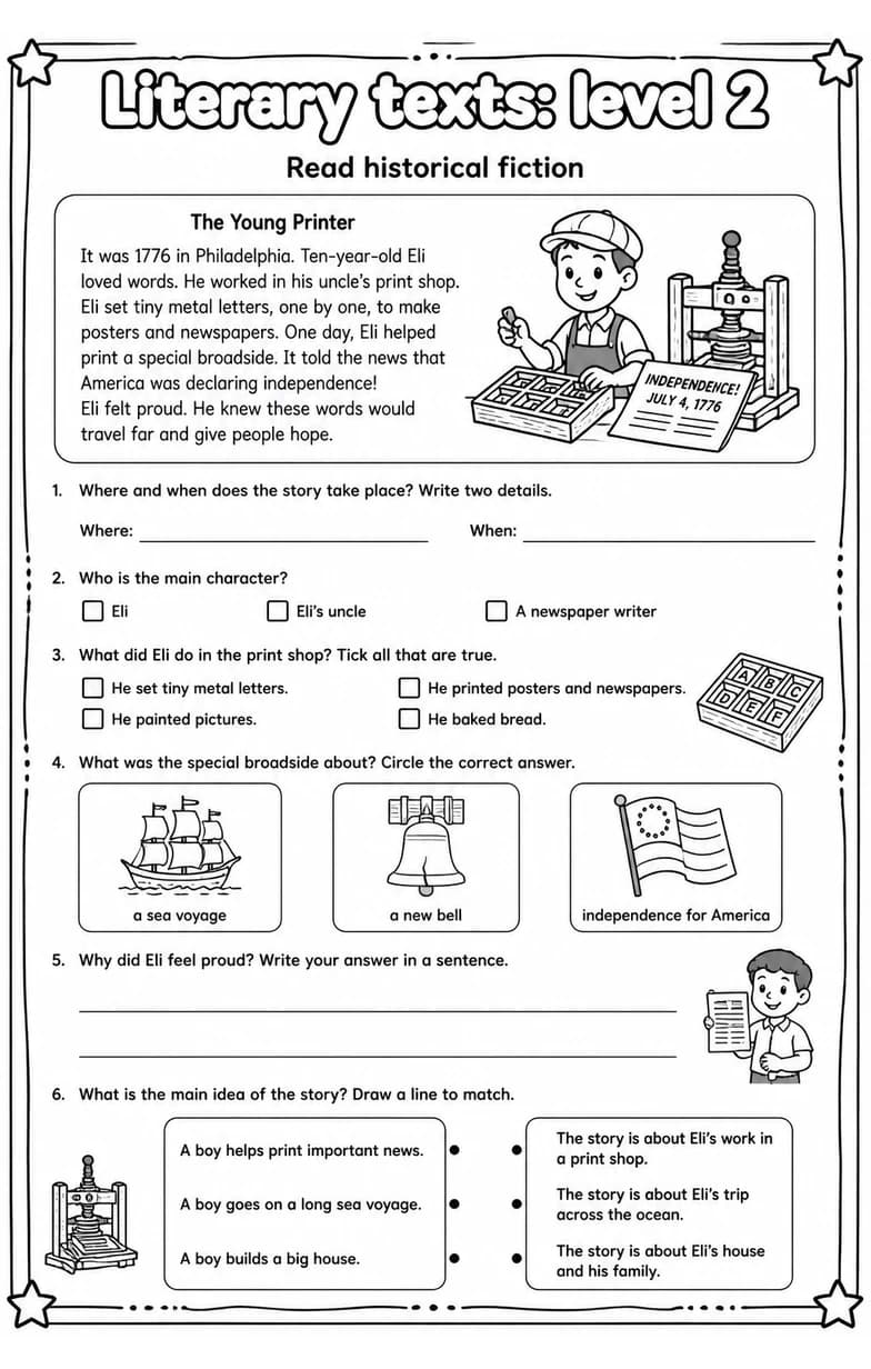 Read historical fiction — free printable Grade 3 English & Reading worksheet