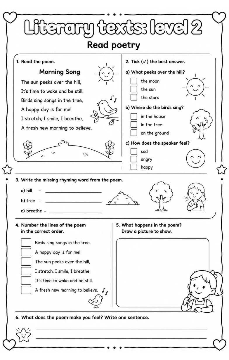Read poetry — free printable Grade 3 English & Reading worksheet