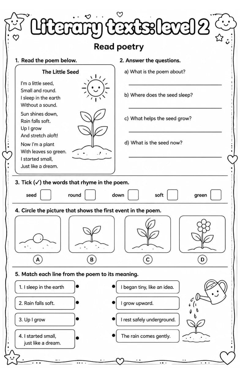 Read poetry — free printable Grade 4 English & Reading worksheet