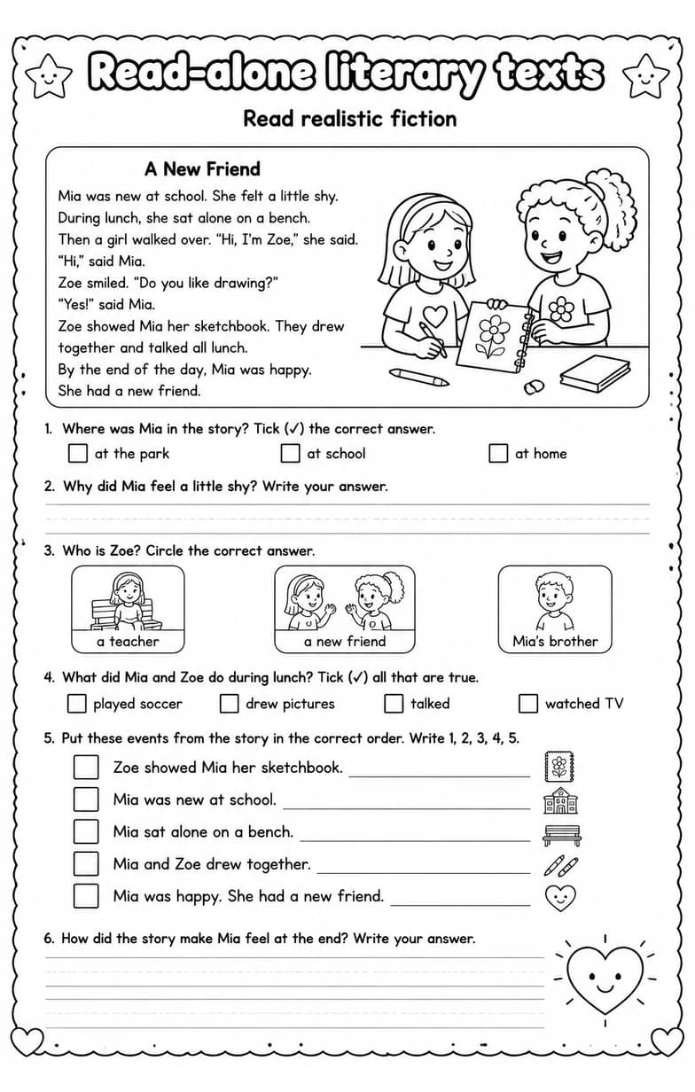 Read realistic fiction — free printable Reading strategies English worksheet