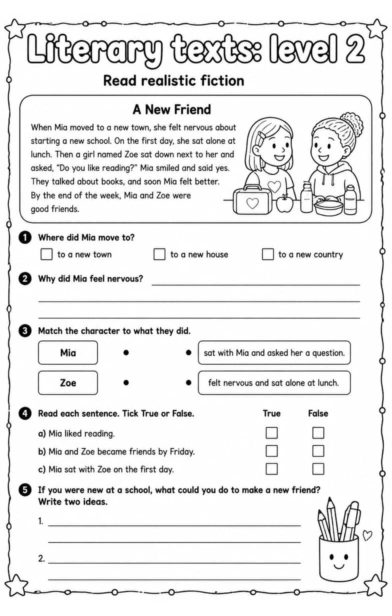 Read realistic fiction — free printable Reading strategies English worksheet