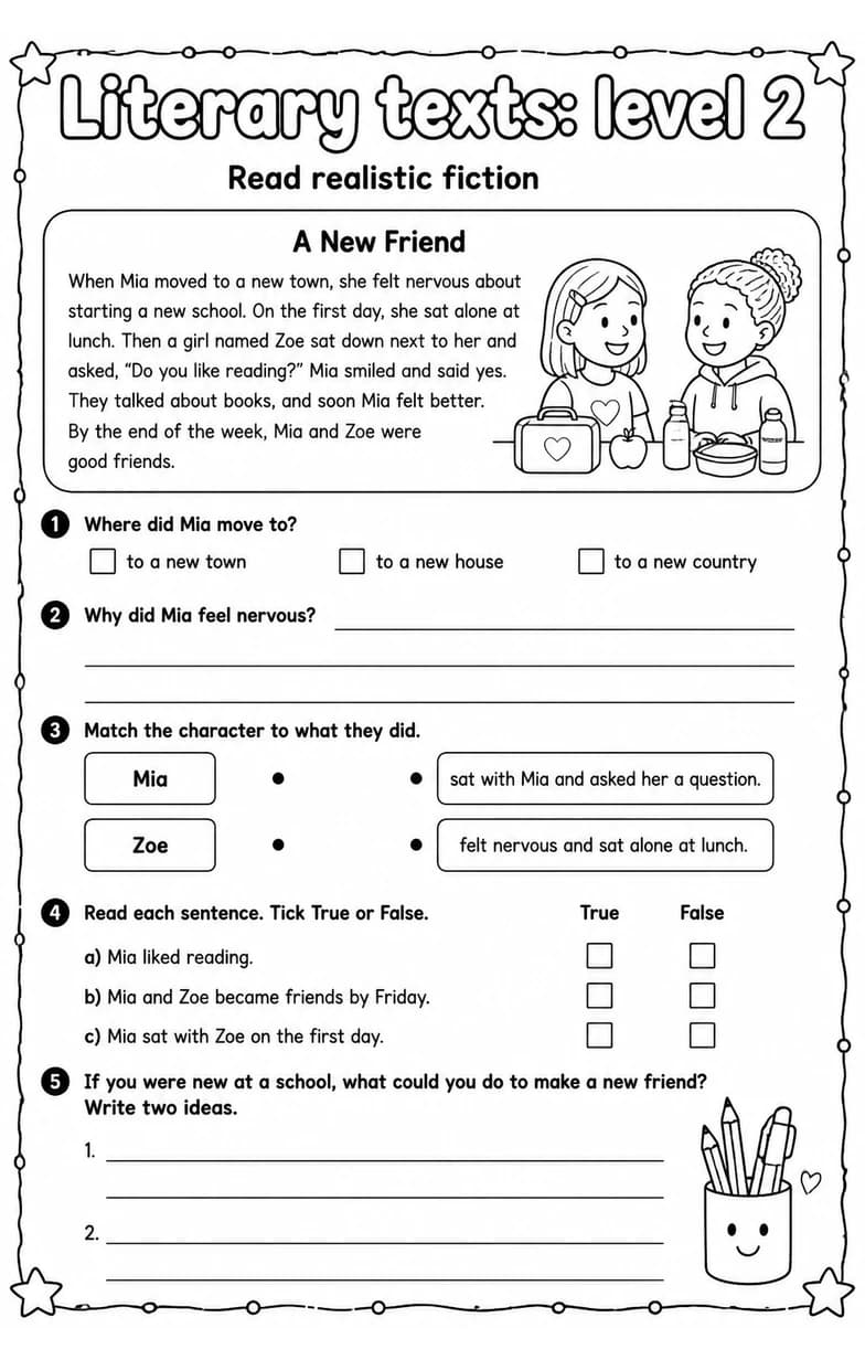 Read realistic fiction — free printable Reading strategies English worksheet