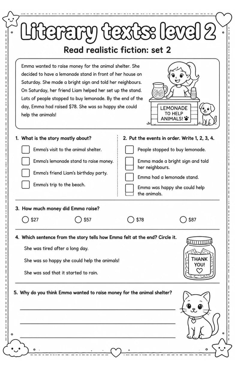 Read realistic fiction: set 2 — free printable Grade 3 English & Reading worksheet