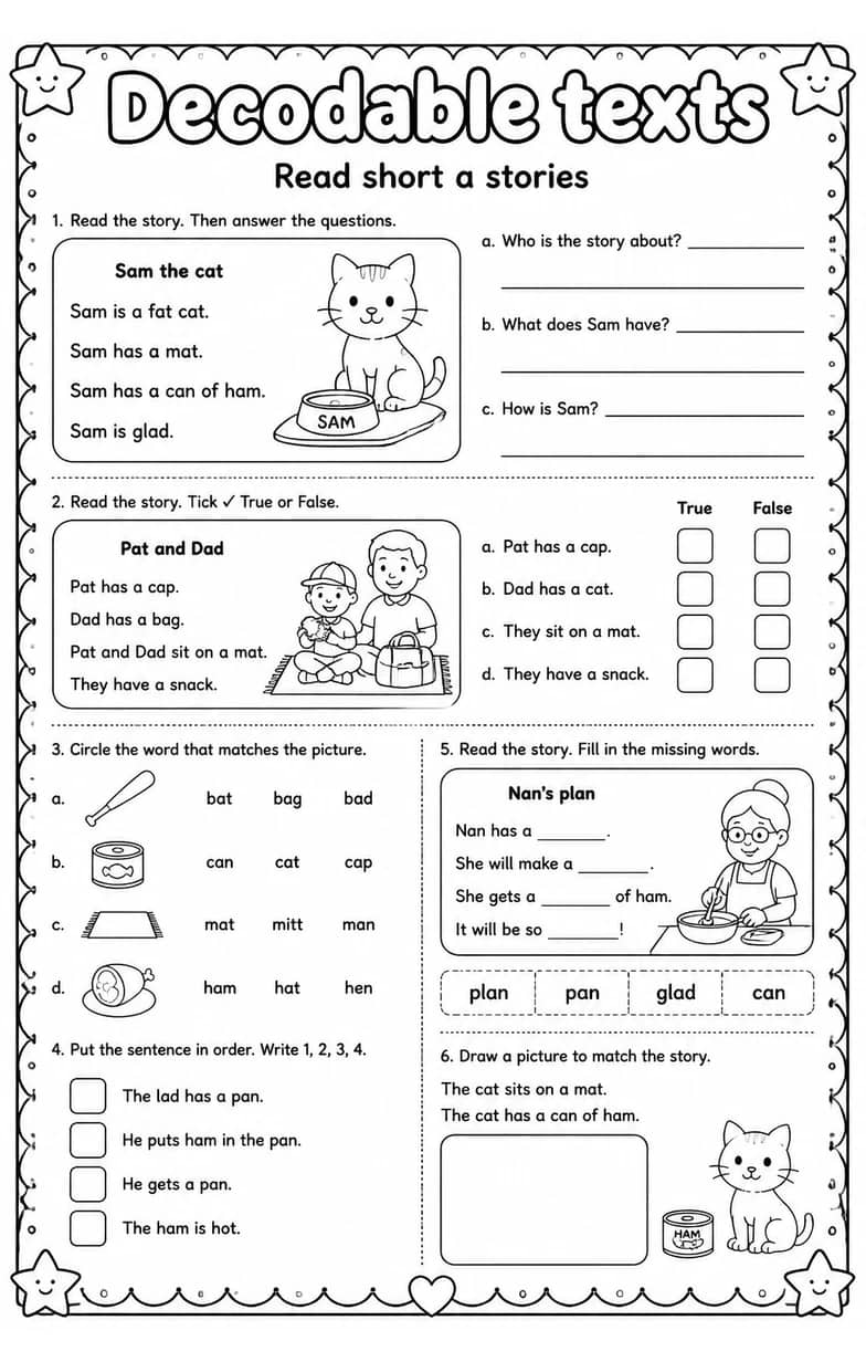 Read short a stories — free printable Reading foundations English worksheet