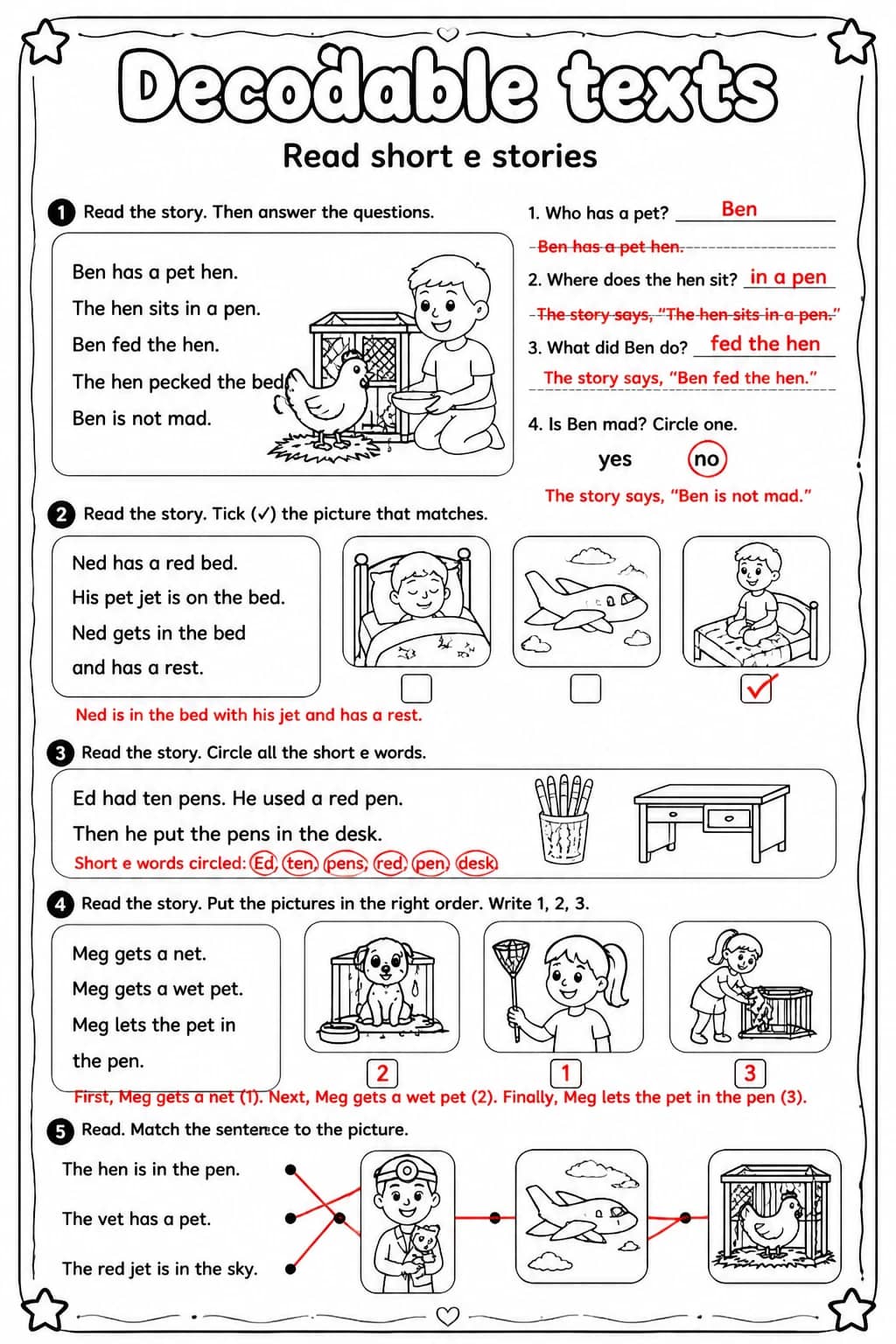 Answer key for Read short e stories — free printable English & Reading worksheet