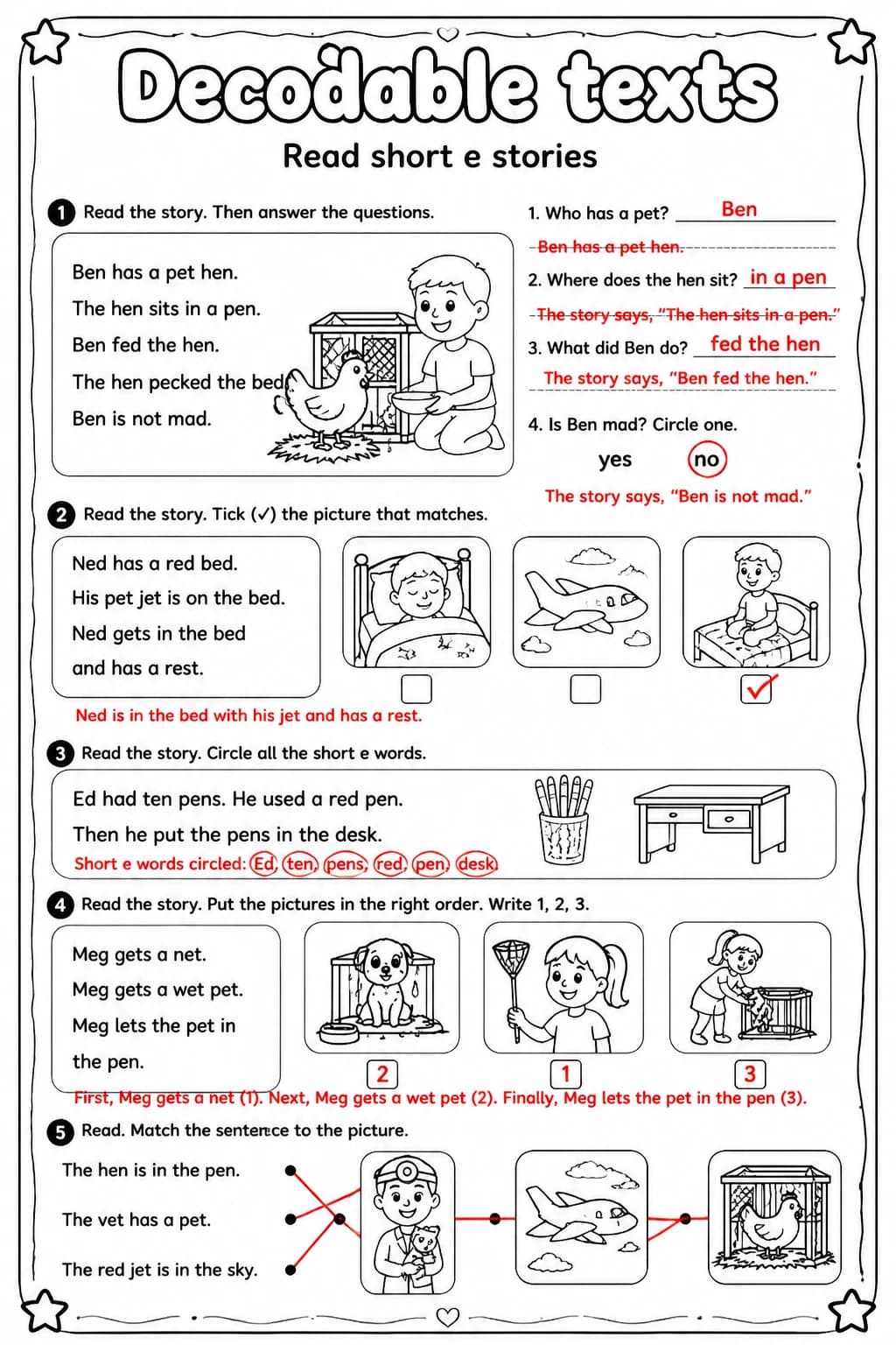 Answer key for Read short e stories — free printable English & Reading worksheet