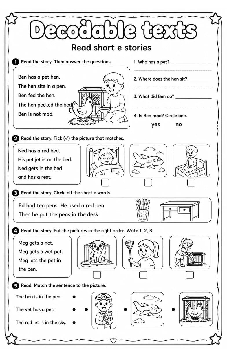 Read short e stories — free printable Reading foundations English worksheet