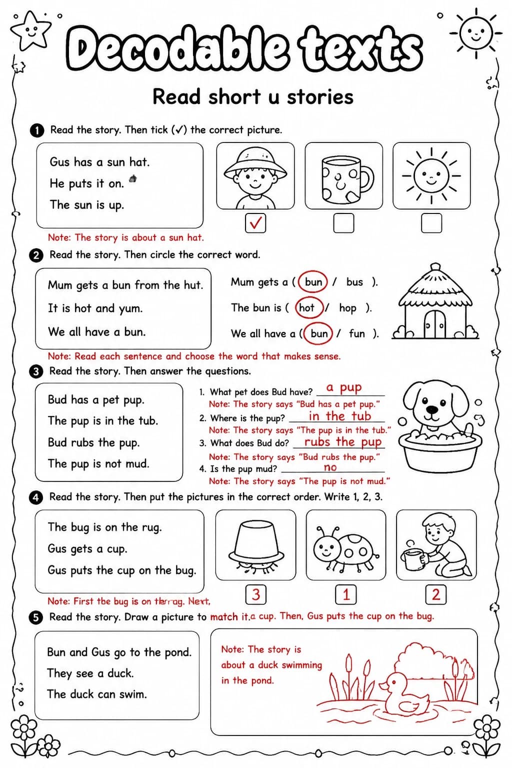 Answer key for Read short u stories — free printable English & Reading worksheet
