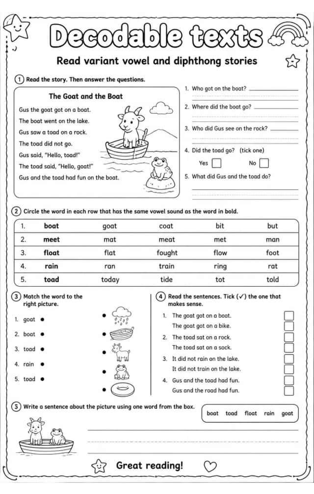 Read variant vowel and diphthong stories