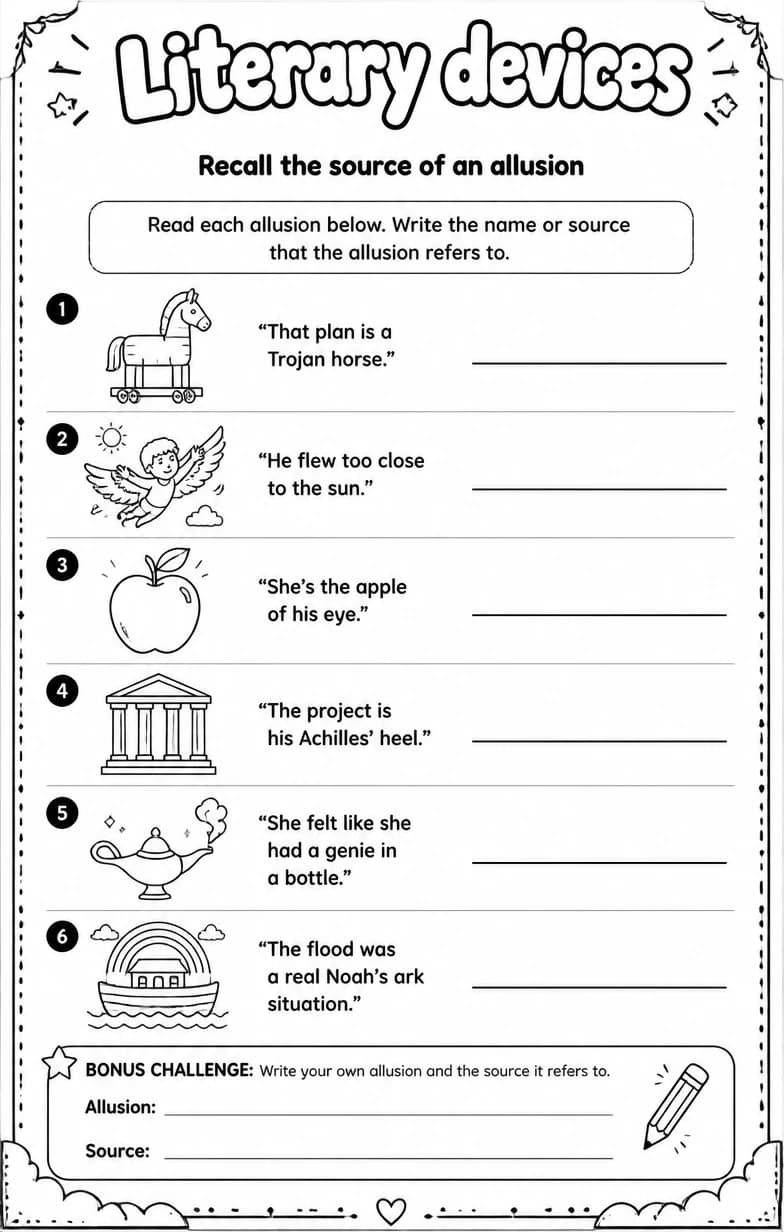 Recall the source of an allusion — free printable Reading strategies English worksheet