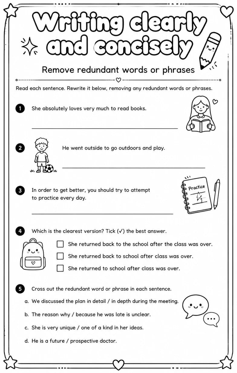 Remove redundant words or phrases — free printable Writing strategies English worksheet
