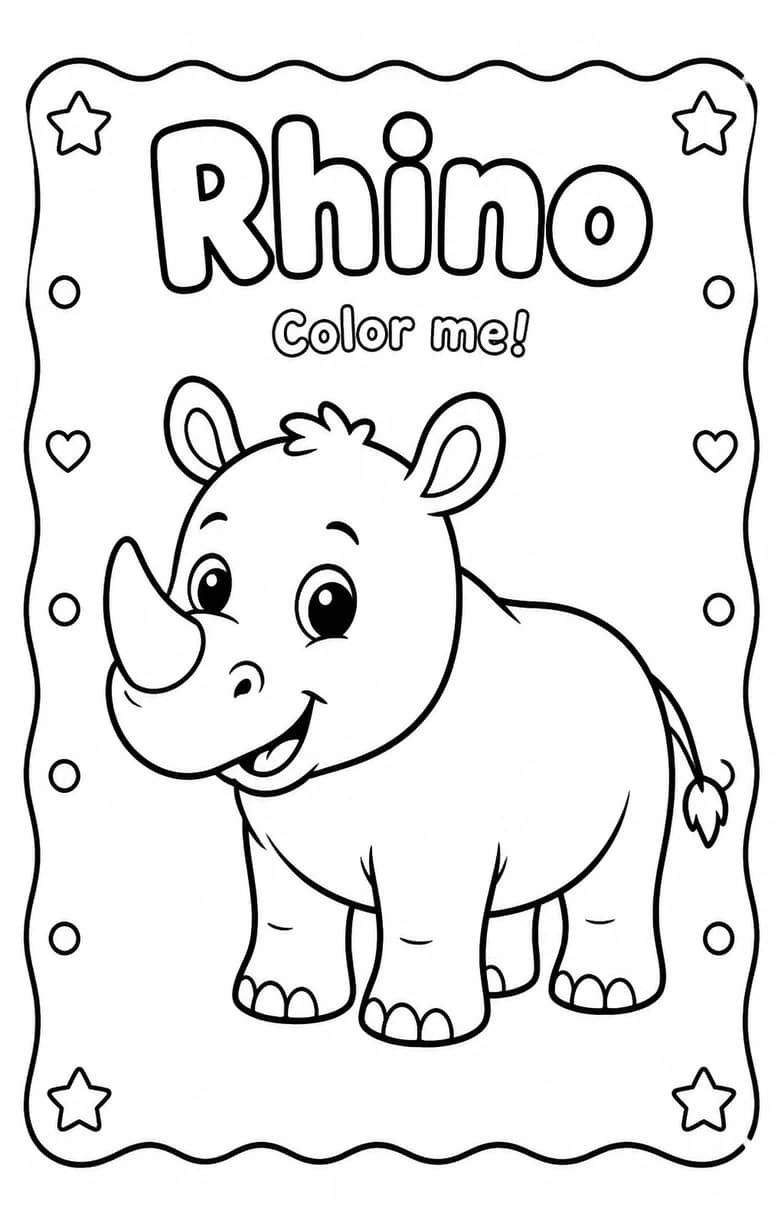 Rhino Coloring Pages — free printable Kindergarten Art worksheet