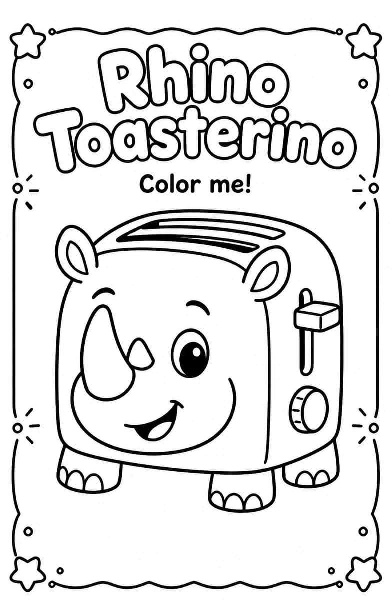 Rhino Toasterino Coloring Pages — free printable Kindergarten Art worksheet