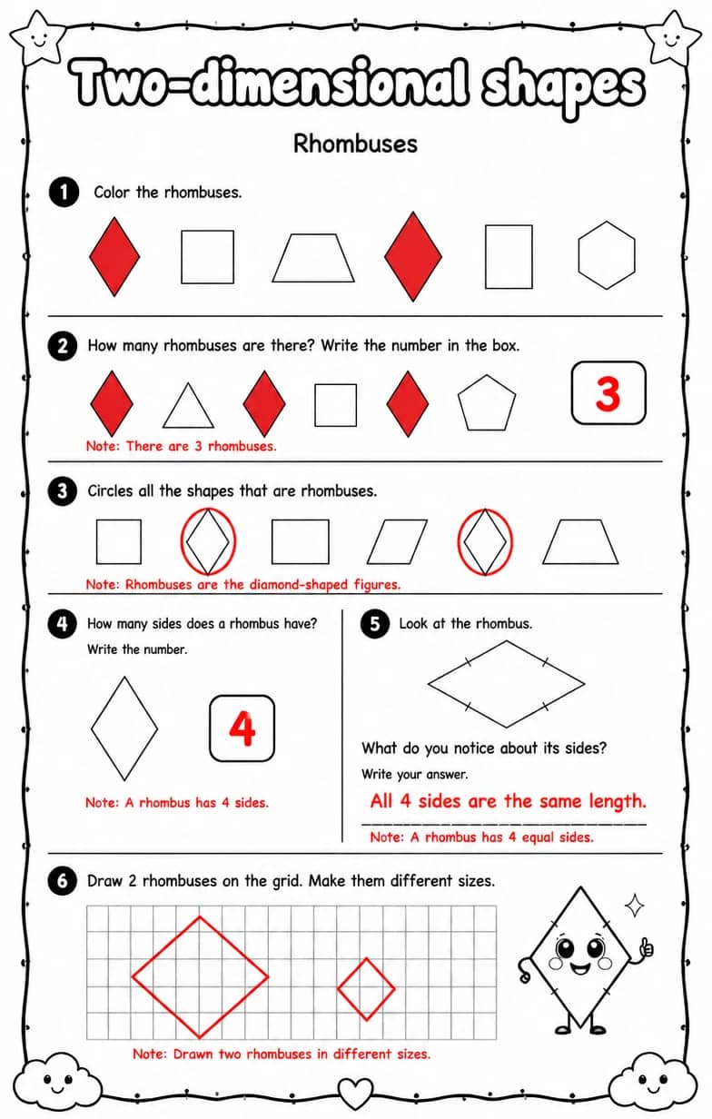 Answer key for Rhombuses — free printable Math worksheet