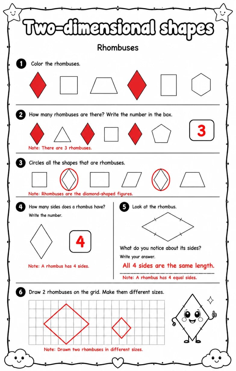 Answer key for Rhombuses — free printable Math worksheet