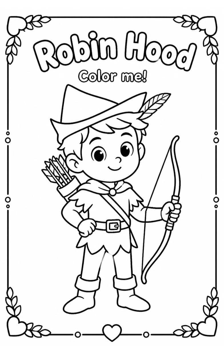 Robin Hood Coloring Pages — free printable Kindergarten Art worksheet