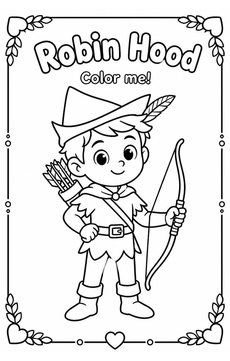 Robin Hood Coloring Pages — free printable Kindergarten Art worksheet