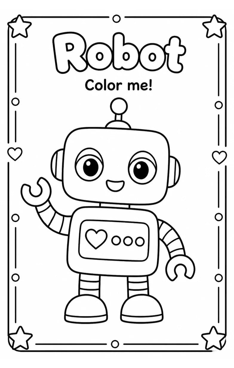 Robot Coloring Pages — free printable Kindergarten Art worksheet