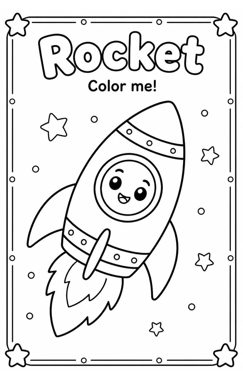 Rocket Coloring Pages — free printable Kindergarten Art worksheet