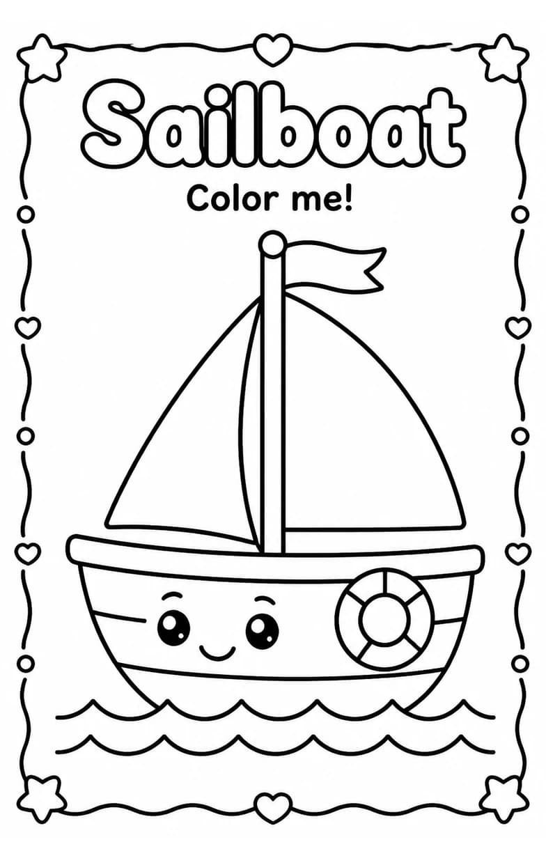Sailboat Coloring Pages — free printable Kindergarten Art worksheet