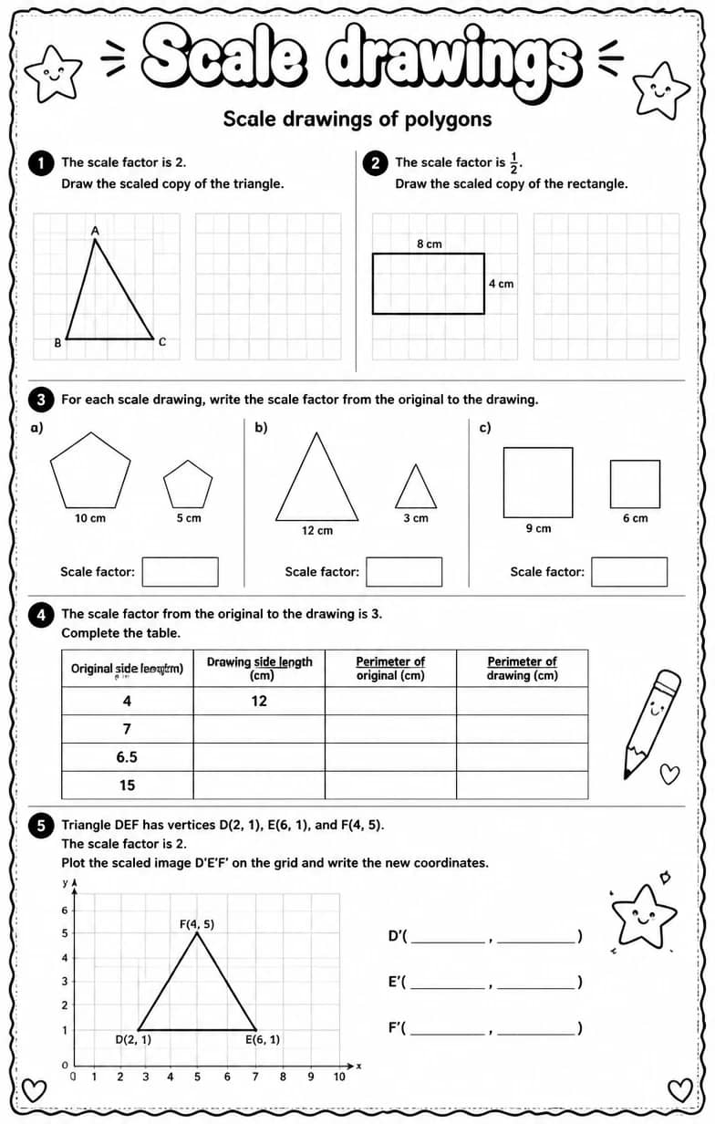 Scale drawings of polygons — free printable Grade 7 math worksheet