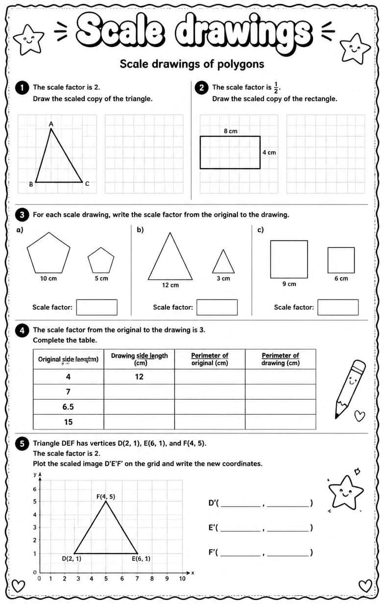 Scale drawings of polygons — free printable Grade 7 math worksheet