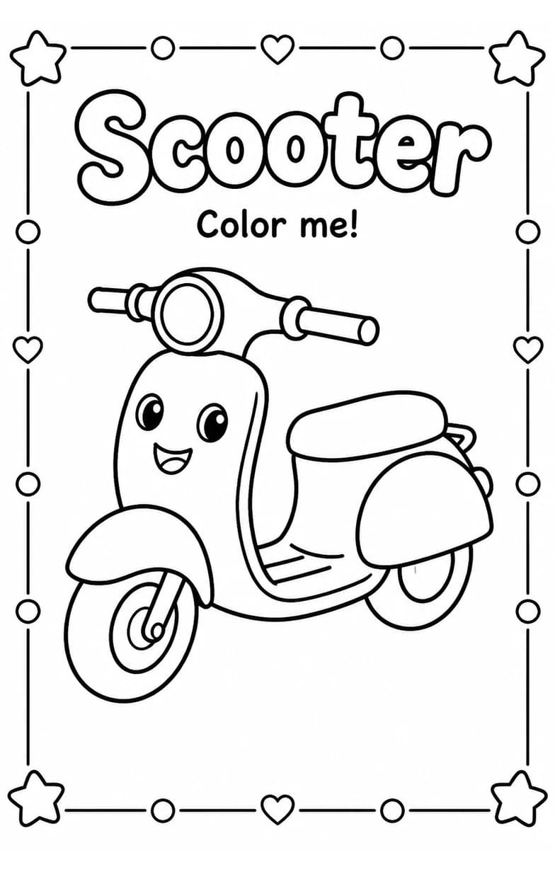 Scooter Coloring Pages — free printable Kindergarten Art worksheet