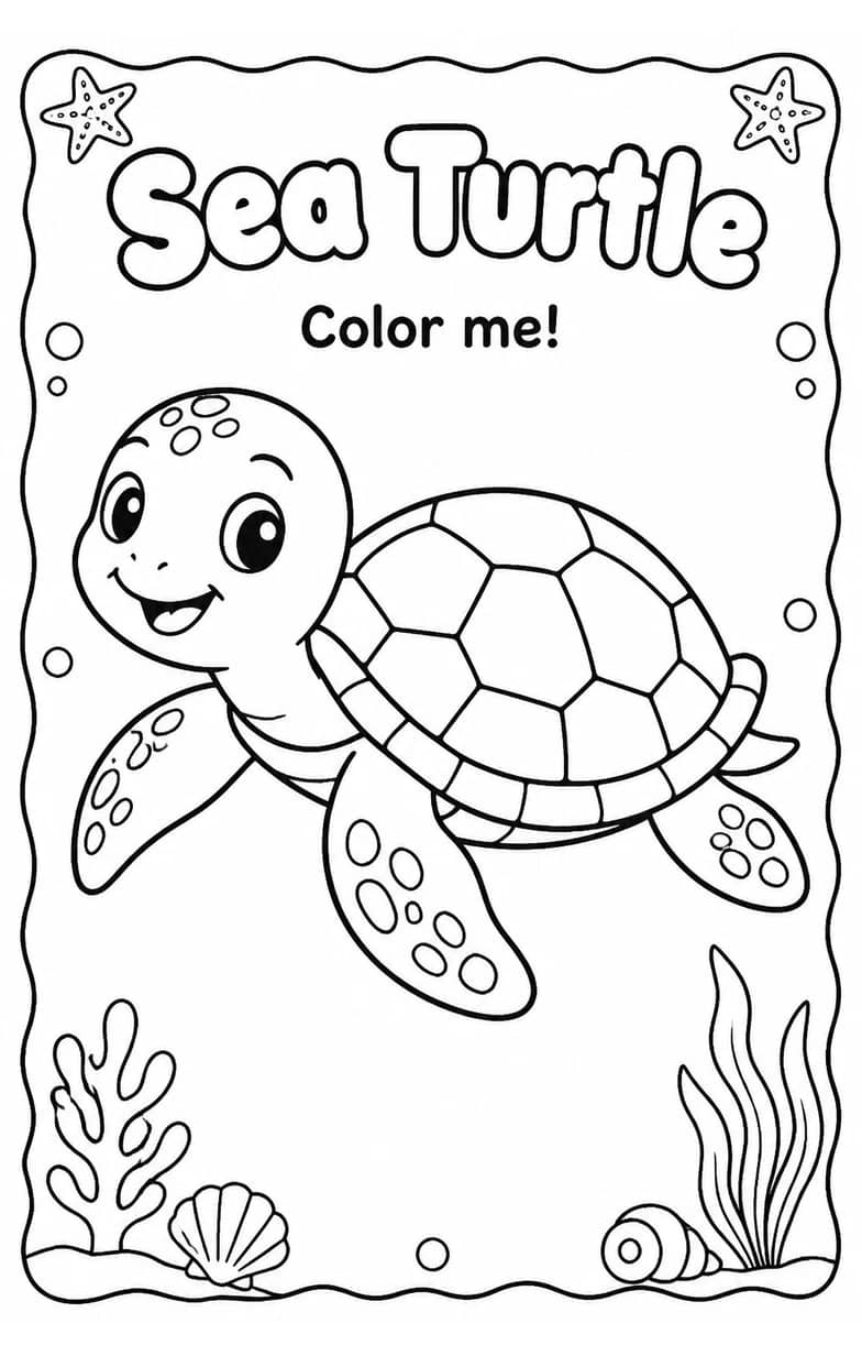 Sea Turtle Coloring Pages — free printable Kindergarten Art worksheet
