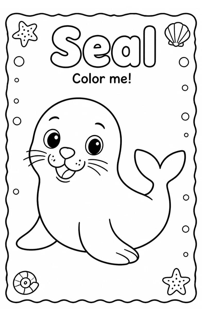 Seal Coloring Pages — free printable Kindergarten Art worksheet