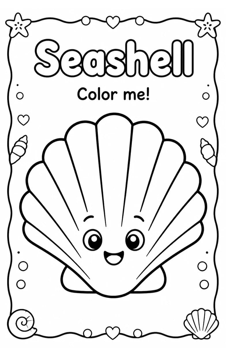 Seashell Coloring Pages — free printable Kindergarten Art worksheet