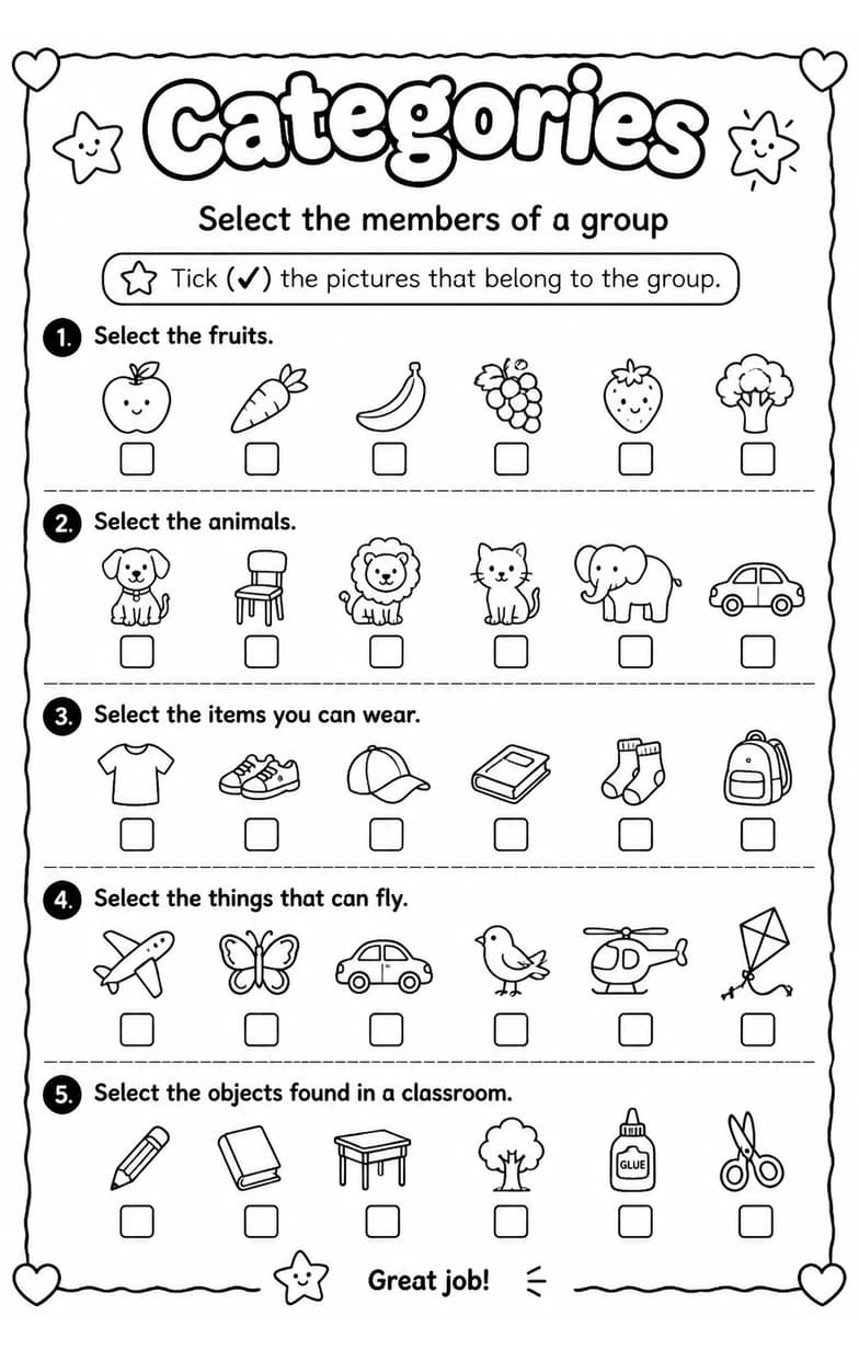 Select the members of a group — free printable Vocabulary English worksheet