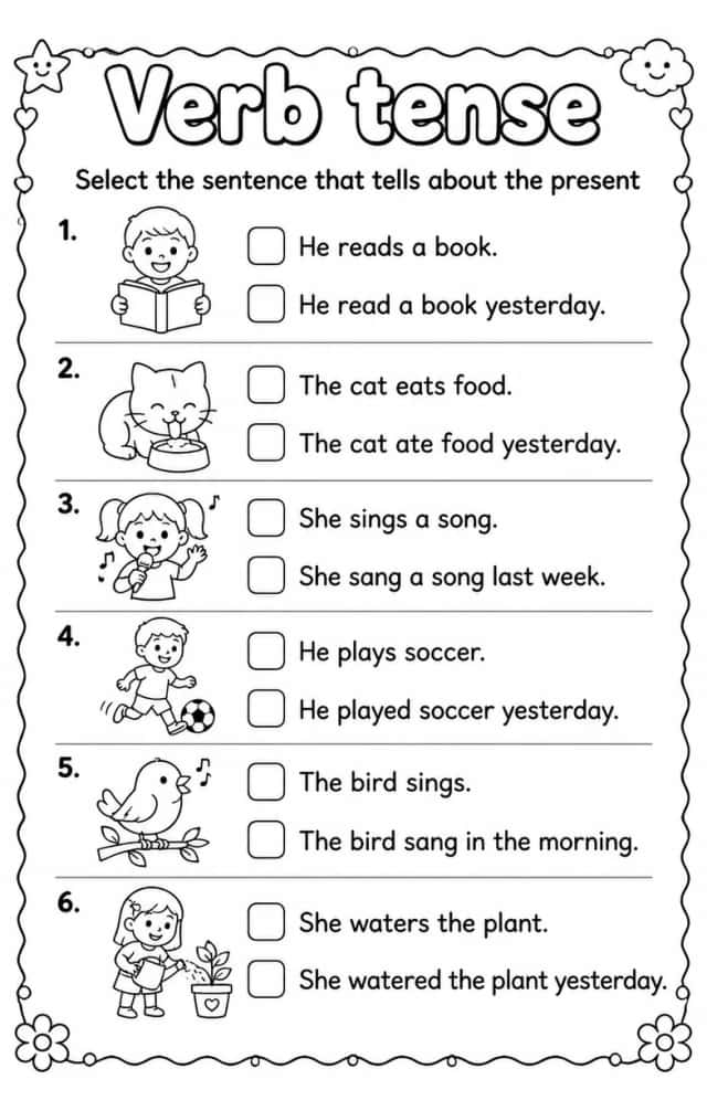 Select the sentence that tells about the present