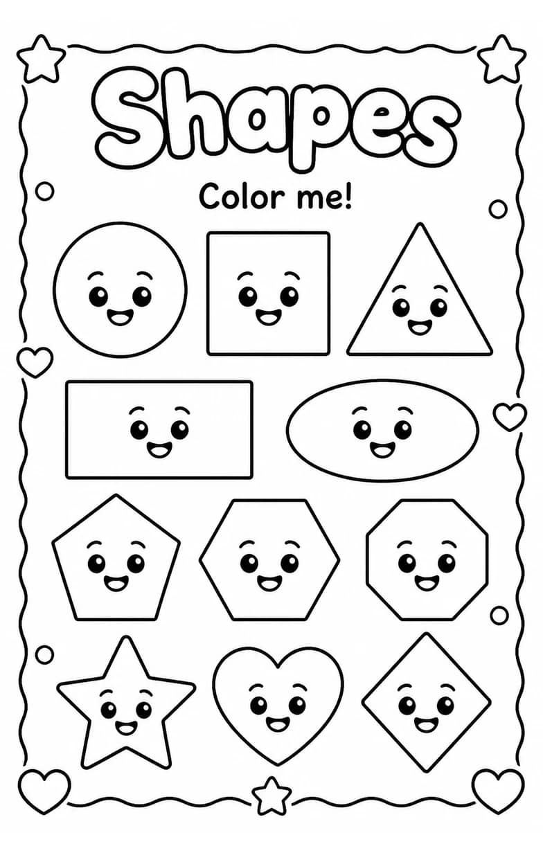 Shapes Coloring Pages — free printable Kindergarten Art worksheet
