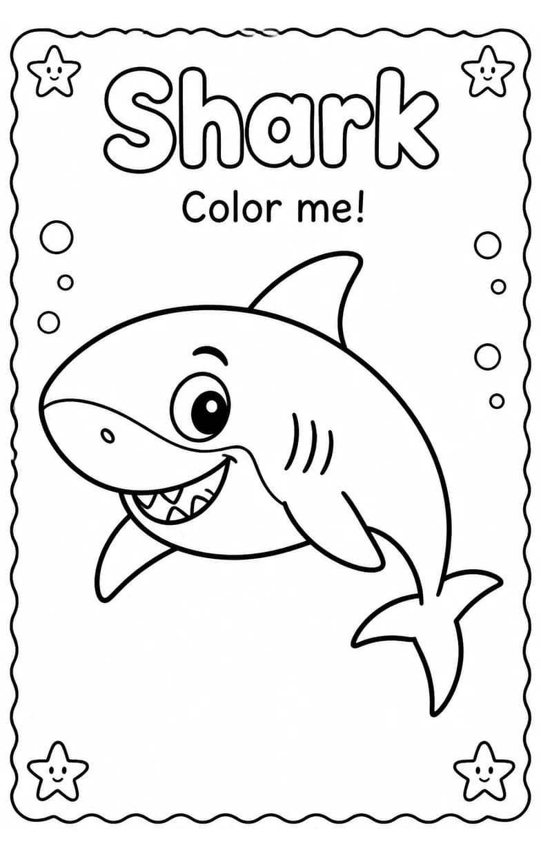 Shark Coloring Pages — free printable Kindergarten Art worksheet