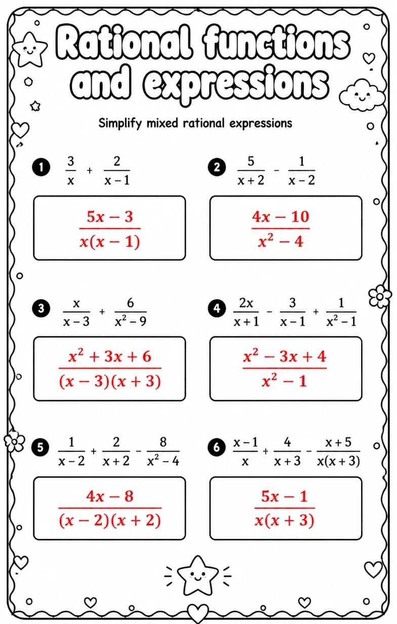 Answer key for Simplify mixed rational expressions — free printable Math worksheet