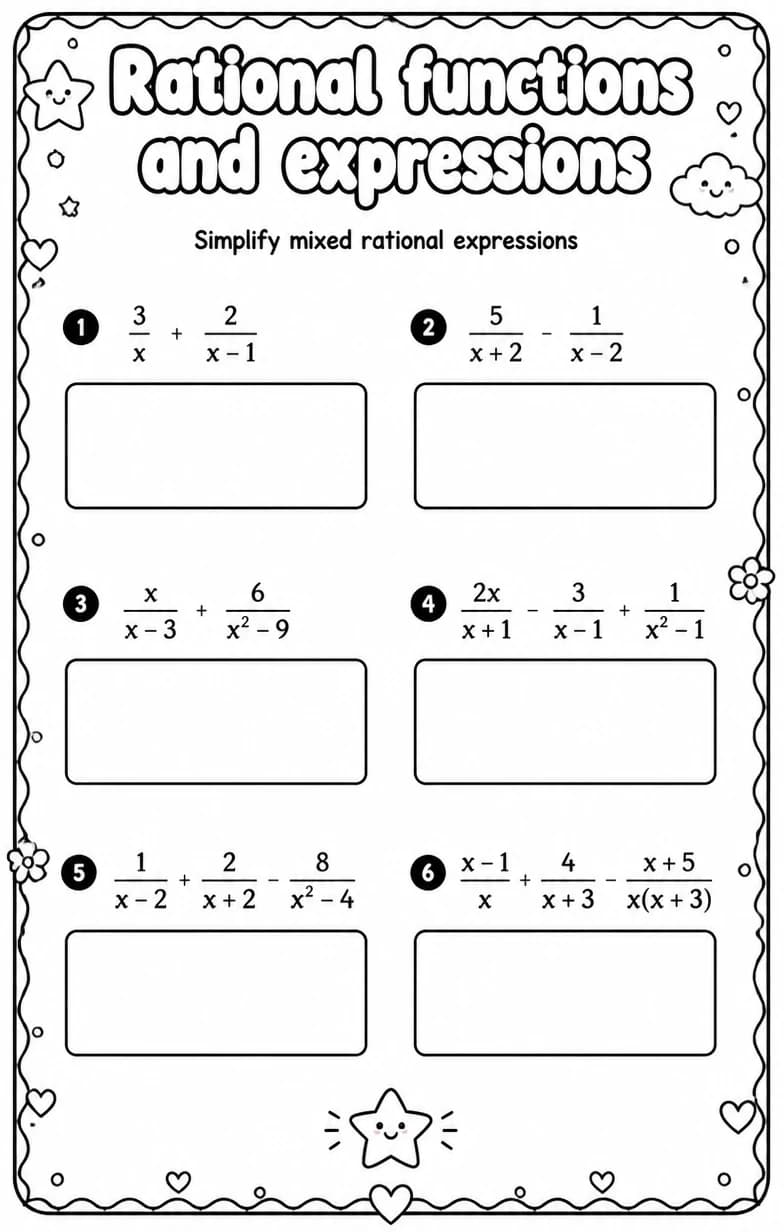 Simplify mixed rational expressions — free printable High School Math worksheet