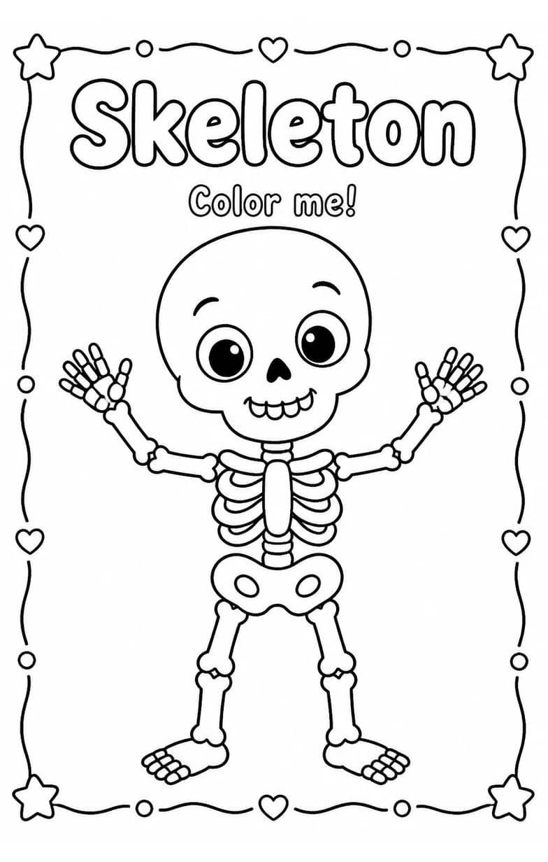 Skeleton Coloring Pages — free printable Kindergarten Art worksheet