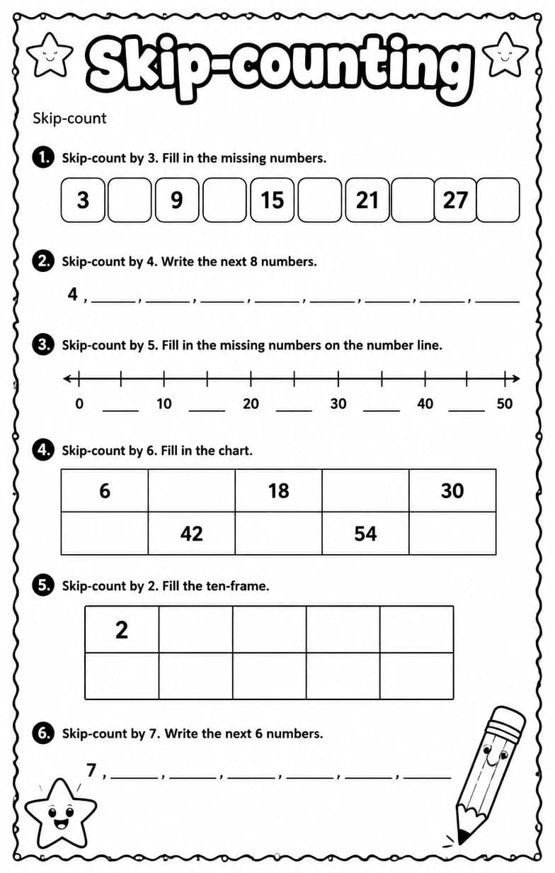 Skip-count — free printable Grade 3 math worksheet