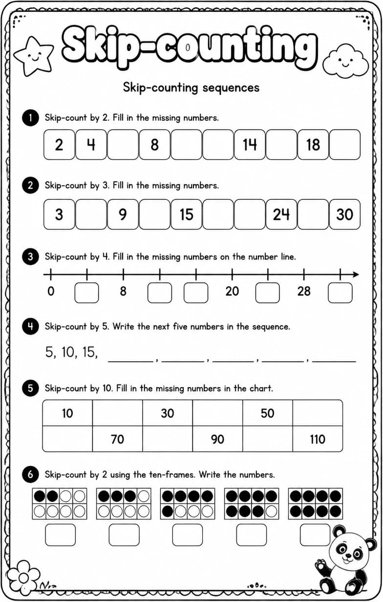 Skip-counting sequences — free printable Grade 3 math worksheet