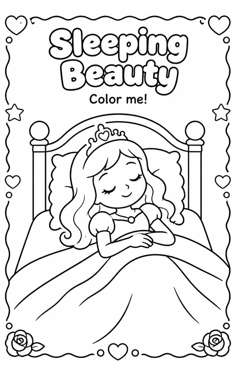 Sleeping Beauty Coloring Pages — free printable Kindergarten Art worksheet