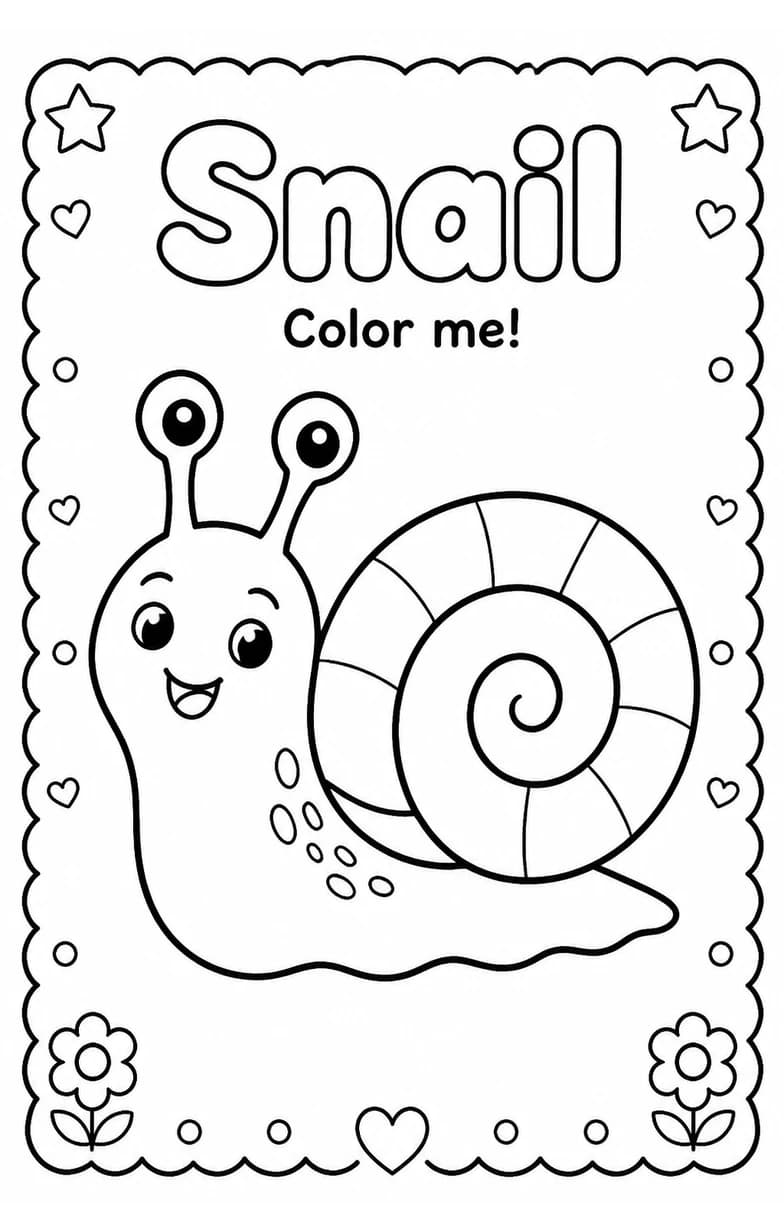 Snail Coloring Pages — free printable Kindergarten Art worksheet