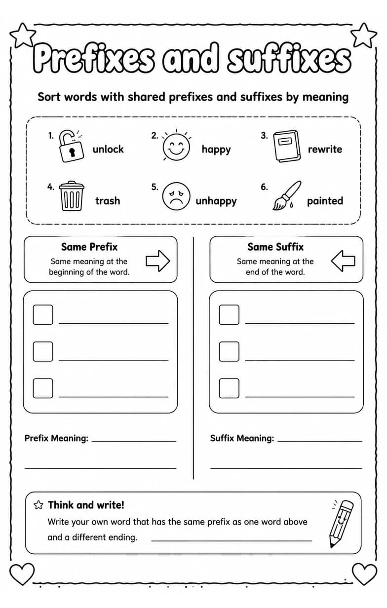 Sort words with shared prefixes and suffixes by meaning
