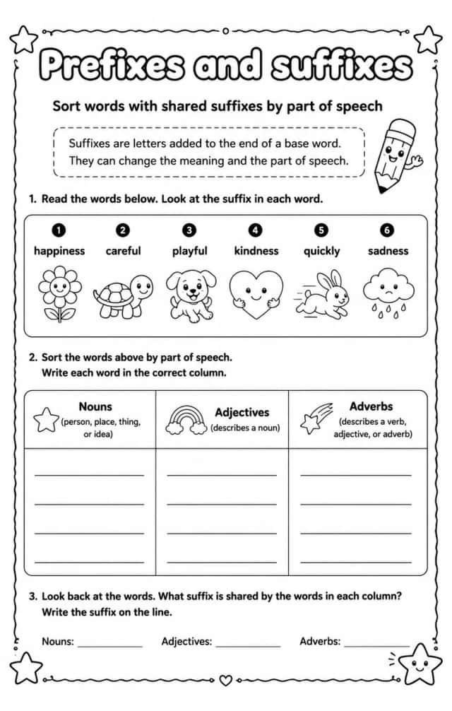 Sort words with shared suffixes by part of speech