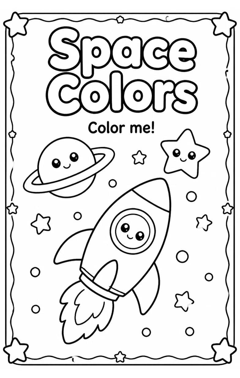 Space Colors Coloring Page — free printable Kindergarten Art worksheet