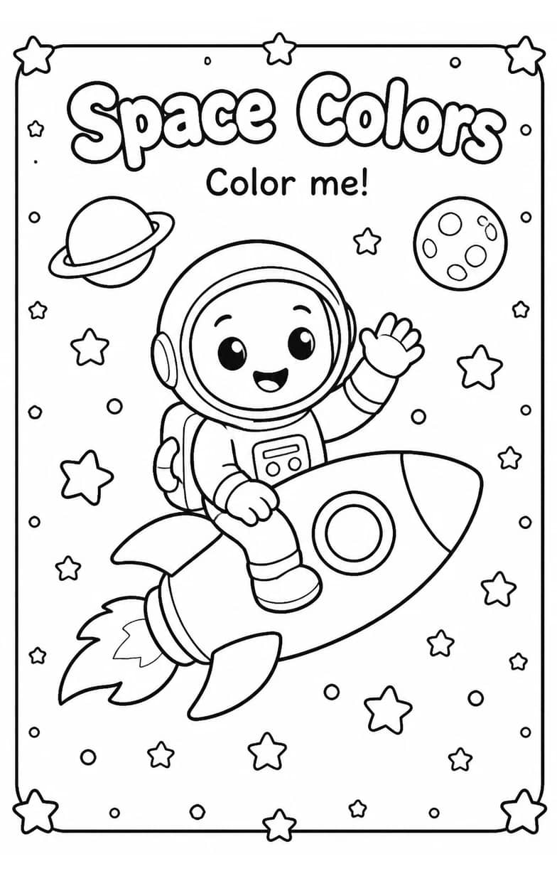 Space Colors Coloring Page — free printable Preschool Art worksheet
