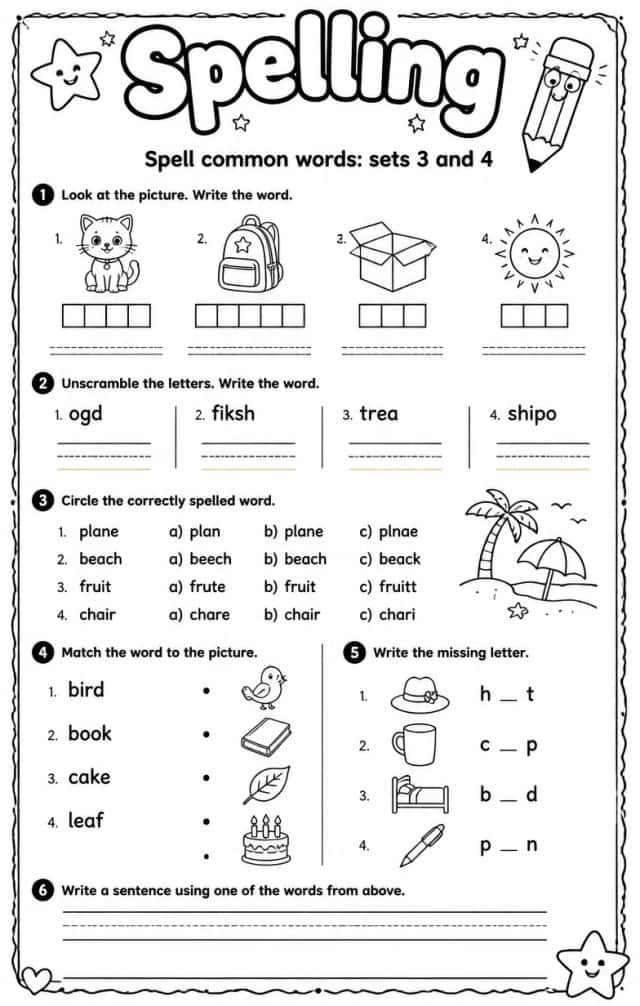 Spell common words: sets 3 and 4